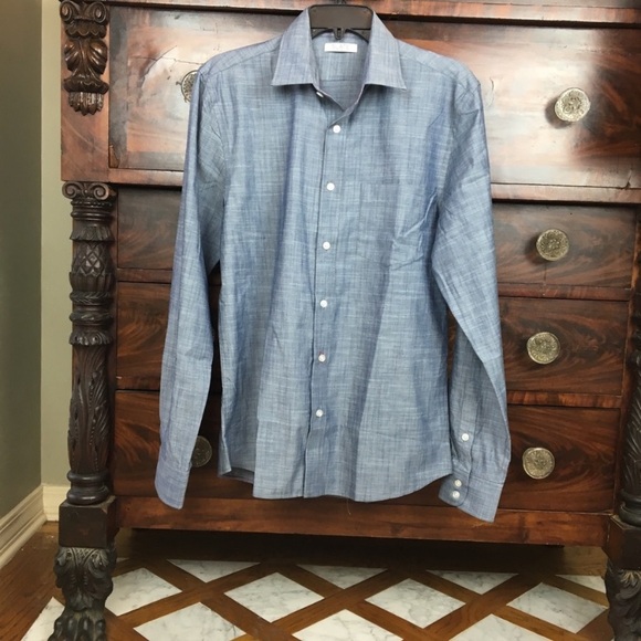 $98 Slate Denim & Co. Dylan Blue Chambray button down shirt M - Picture 4 of 8